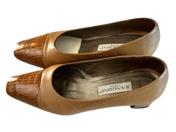 Y2K Rangoni Firenze Tan Leather Cap-Toe Pumps – 8.5B - Image 3