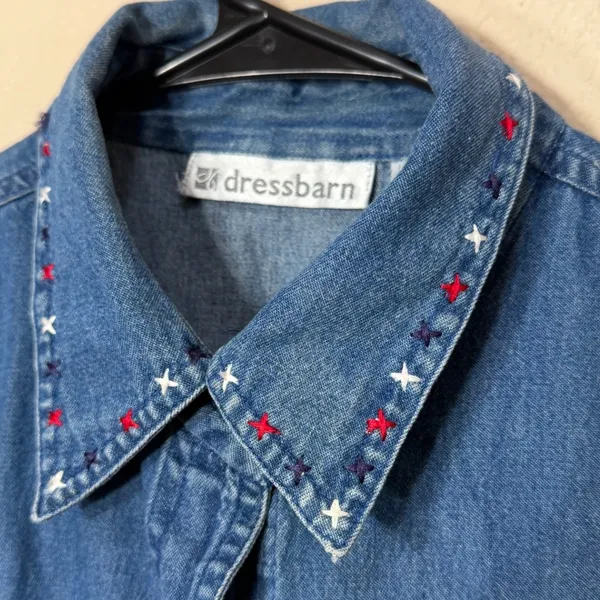 Vintage Dressbarn Womens‎ Large Denim Vest Patriotic Cat Embroidered Star Blue L - Image 8