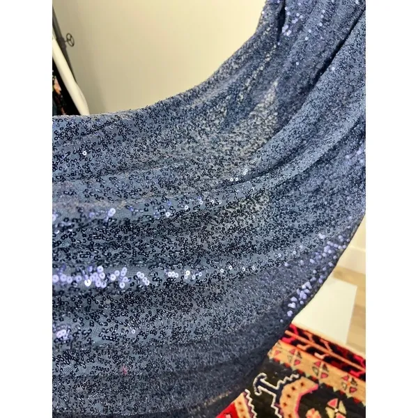 La Femme Navy Sequin Ruched V-Neck Evening Gown Dress Size 14 - Image 10