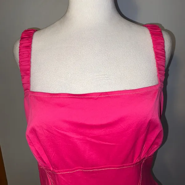 Anthropologie NWT plunge drop waist A-line mini dress Pink‎ Square Neck Size L - Image 4