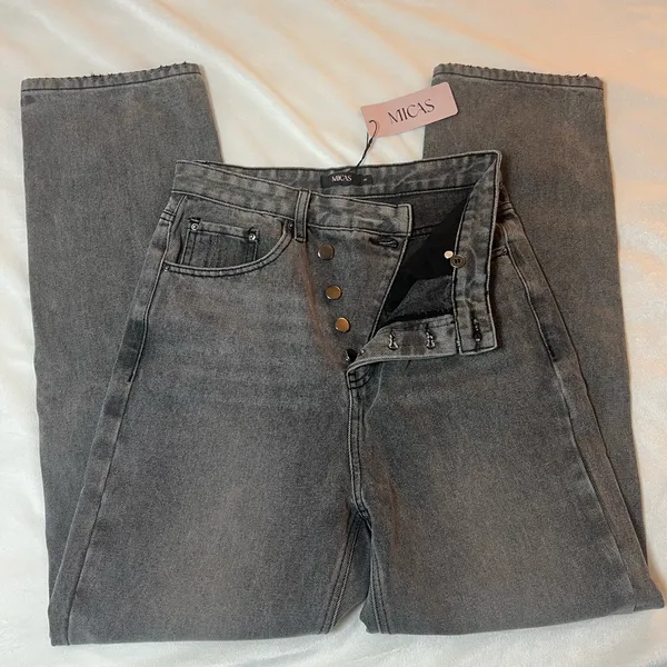 Micas Asymmetric Waist Straight Leg Jeans‎ Gray Size Small - Image 8