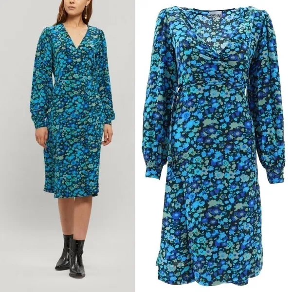 GANNI Azure Blue‎ Wrap Dress 34 - Image 13
