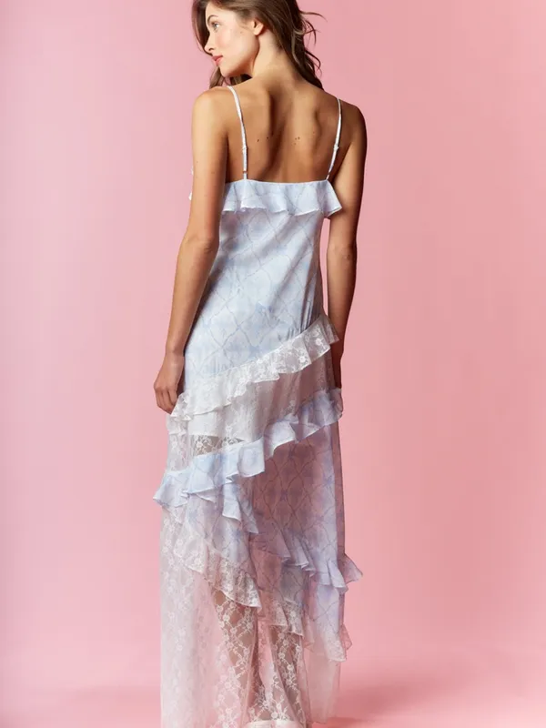 Coquette Printed Lace Mixed Ruffle Maxi Dress Medium - Image 7