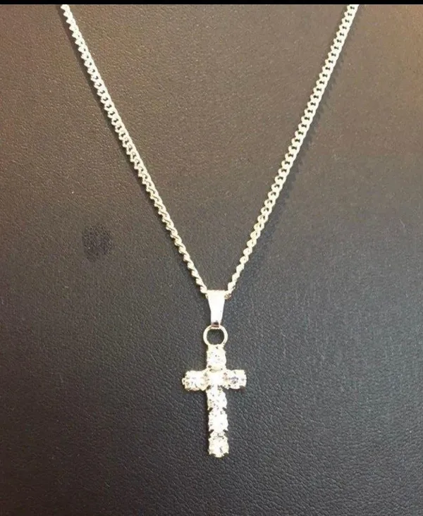 Crystal Cross Necklace White - Image 2
