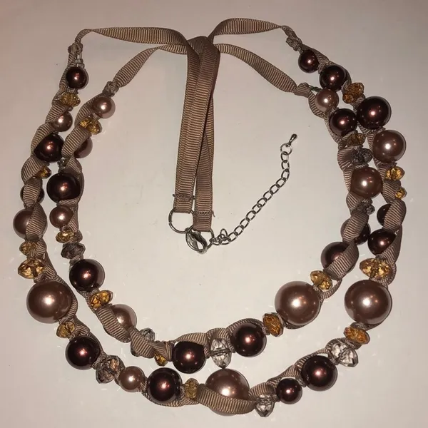Boho Brown/Bronze Beaded Statement Necklace Brown - Image 2