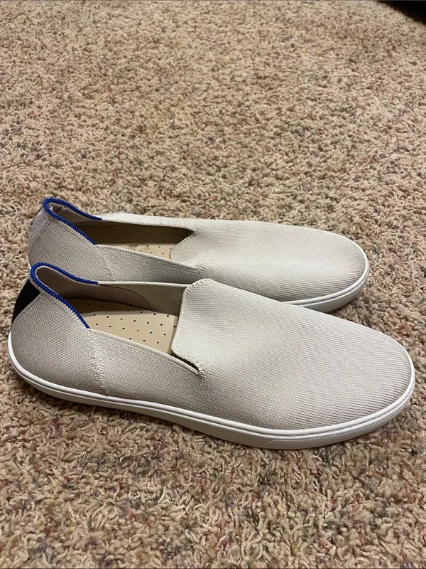 Rothy's Cream Knit Slip-On Loafers with Blue Heel Trim - Image 2