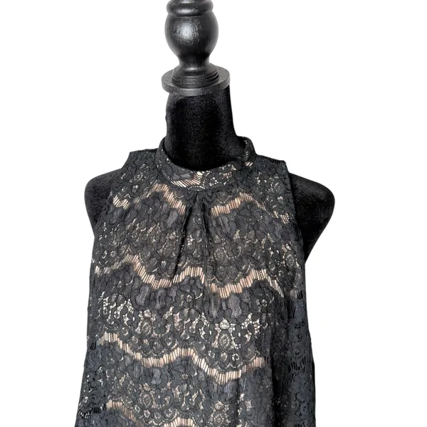 Fire Los Angeles Womens Black Lace Mesh Top Size L Mock‎ Neck Romantic Gothic Dark Feminine - Image 3