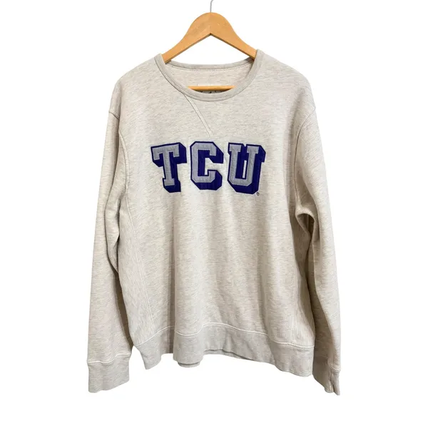 Collegiate League TCU Horned Frogs Crewneck Sweatshirt Heather Oatmeal Large - Image 2