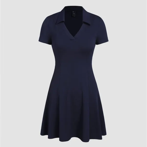 Cider Collar Ruffle Knitted Mini Skater Polo Tennis Dress Blue Size Medium - Image 10