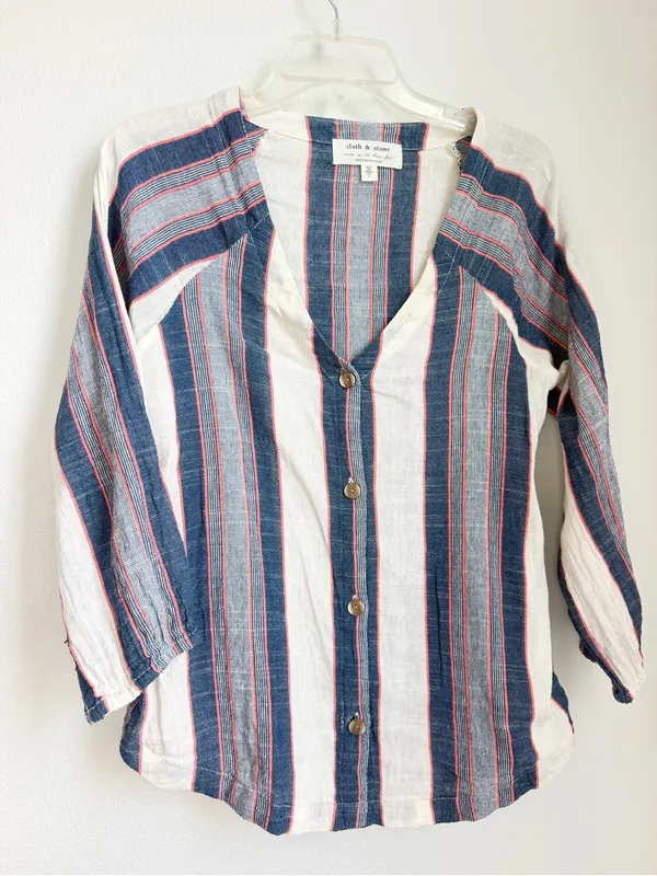 Anthropologie Cloth and Stone Striped Button-Front V-Neck Top - Image 2
