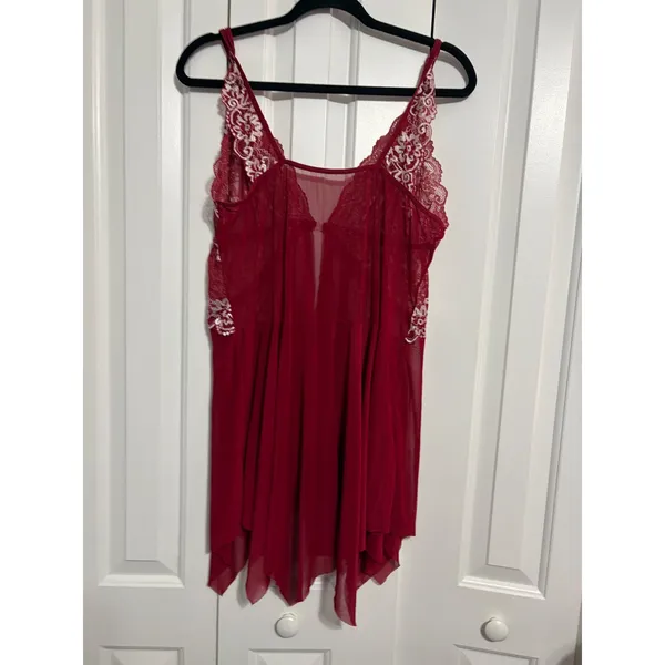 Babydoll Lingerie‎ Chemise Romantic Burgundy Lace Front Clasp Sheer Mesh - Image 7