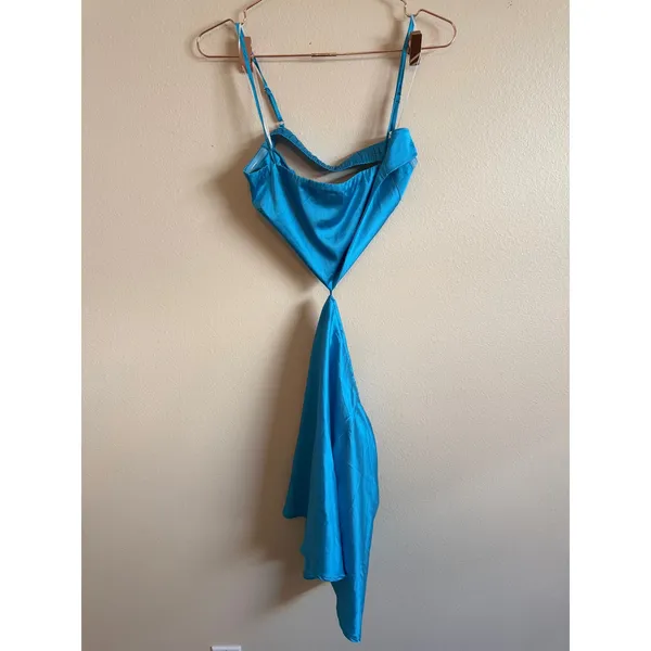 Princess Polly Mini Dress Women 12 Blue Cutout‎ Satin Party Clubwear Strappy - Image 3