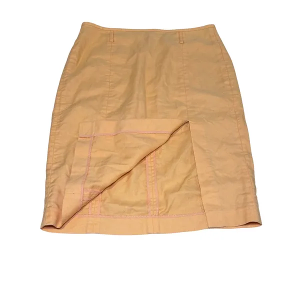 J. Crew Tangerine Orange Front Slit‎ Linen Blend Skirt 14 Lightweight Y2K Peach - Image 3
