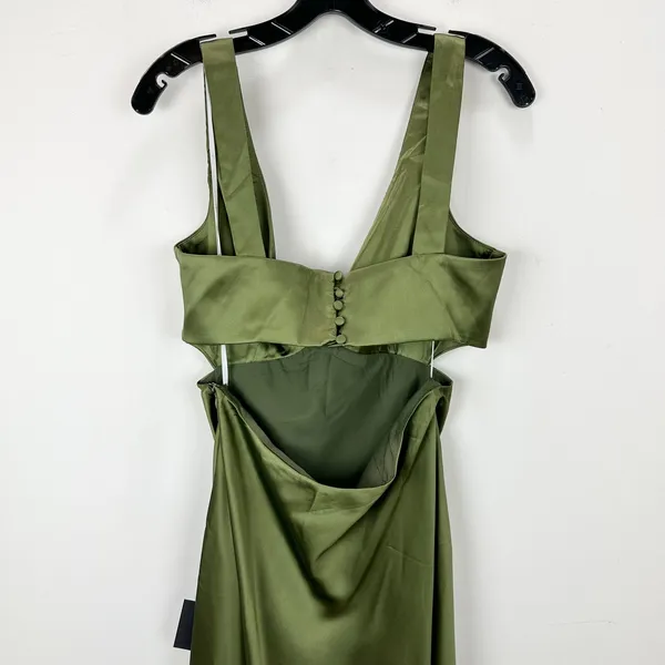 Lulus Unmatched Elegance Olive Satin Sleeveless Midi Dress Cocktail Party L NWT - Image 9