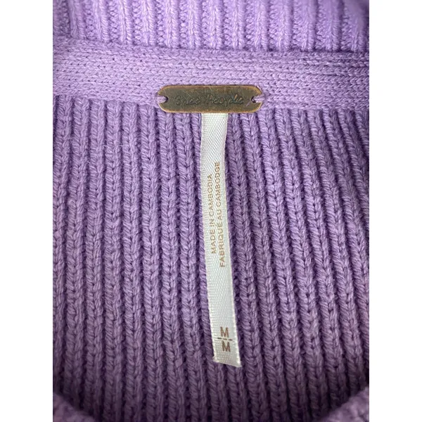 Free People Purple Ribbed Knit Oversized Balloon Sleeve Sweater M - Image 3