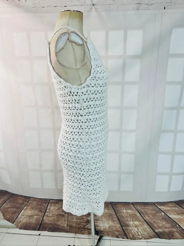 Lilly Pulitzer White Crochet Halter Tie Neck Cotton Midi Sheath Dress Size Small - Image 4