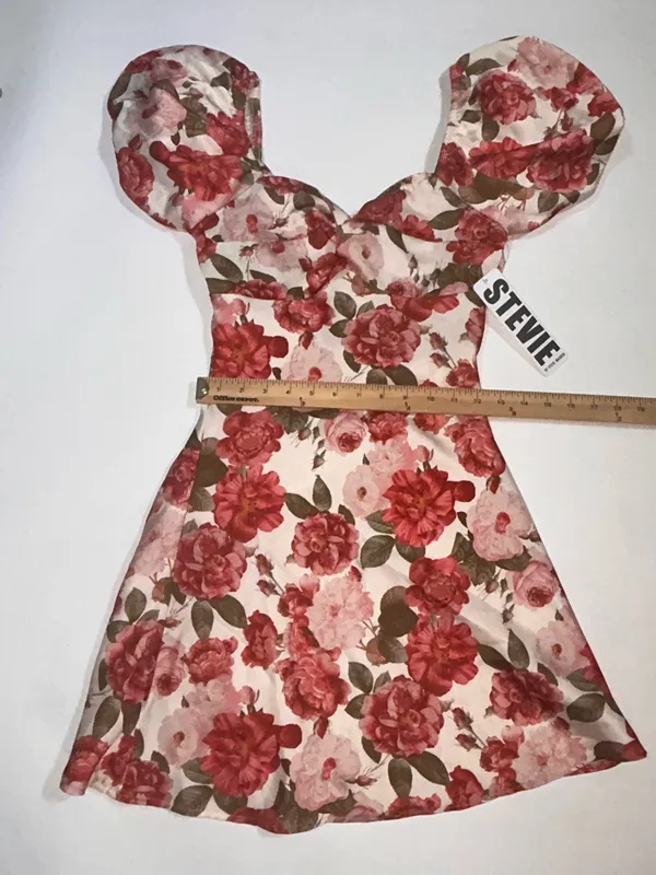 Stevie by Steve Madden Floral Puff Sleeve Mini Dress XS Rose Print - Image 7