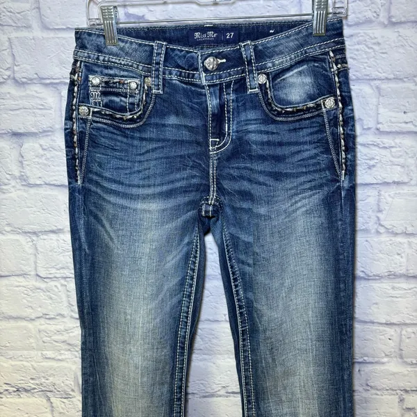 Miss Me Los Angeles Curvy Boot Cut Embellished Beaded Jeans Bling Size 27x29.5 - Image 13
