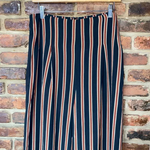 DO+BE Black Brown Striped Wide Leg Back Zip Pants Women's Size 12* - Image 3