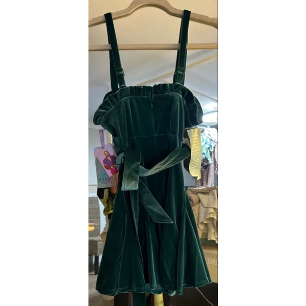 NEW Y2K Johnny Wujek Evergreen Velvet Mini Prom Dress Size M - Image 3