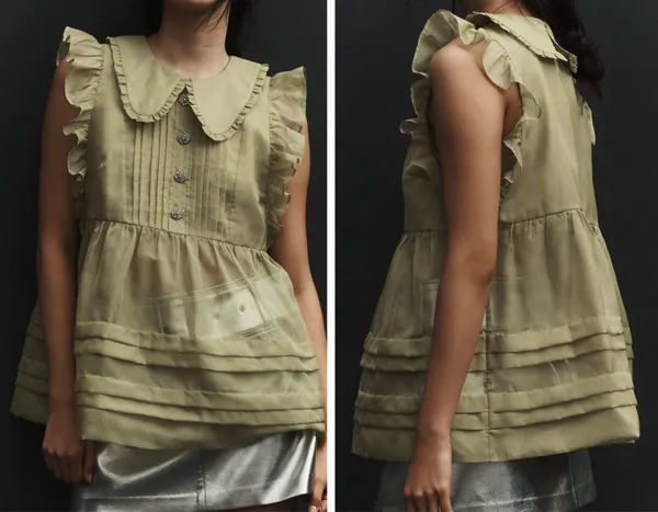 Anthropologie Maeve Peter Pan Collar Sheer Pintuck Babydoll Top, Size XS - Image 2