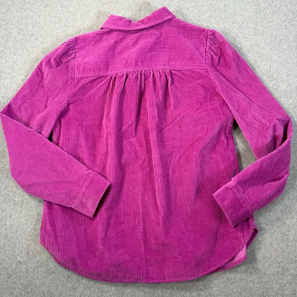 LOFT Magenta Corduroy Button Down Top Womens Medium Peter Pan Collar Puff Shoule - Image 9
