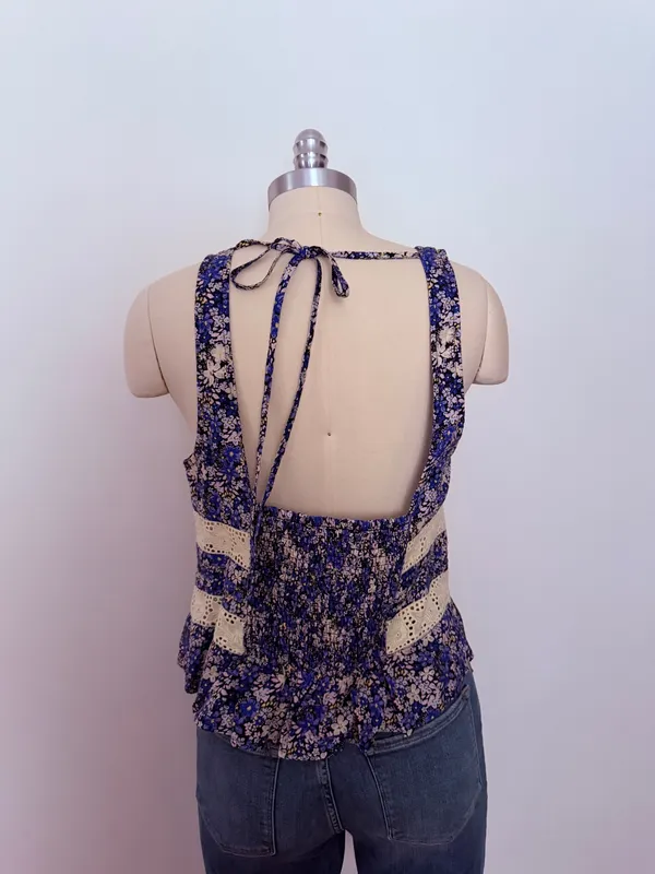 Free People Blue Floral Open Back Tank - Image 4