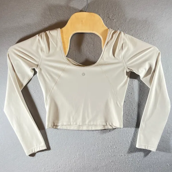 88 |‎ Lululemon Align Long Sleeve Beige Tan VNeck Cropped Womens 4 Balletcore - Image 2