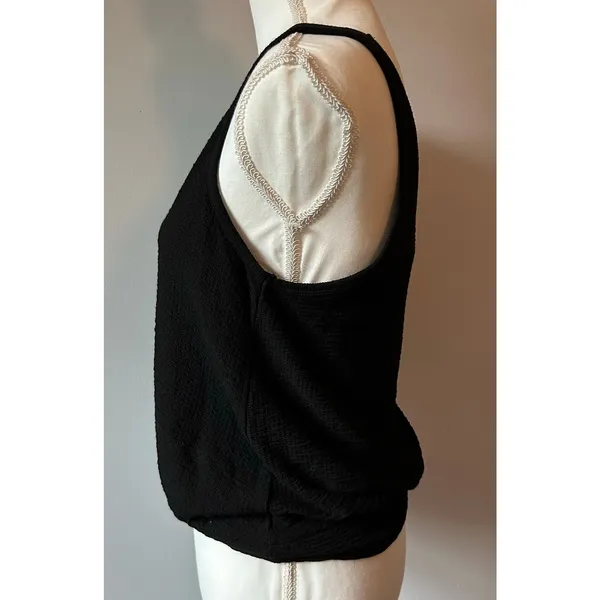 By Anthropologie Classic Black Gathered Breathable Tank Top Size Medium - Image 3