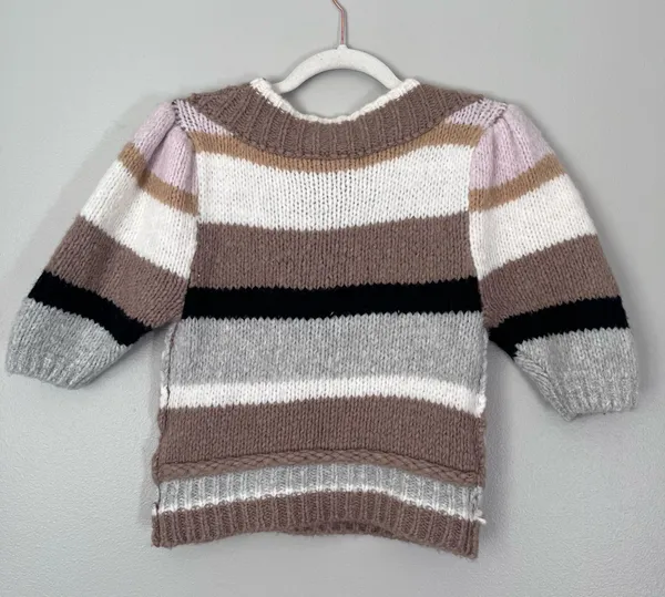 Free People Foxy Stripe Wool Blend Cropped Puff Sleeve Sweater Cream Brown XS - Image 6