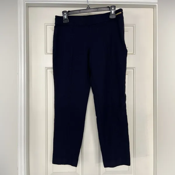 TORY BURCH‎ Women's Navy Wool Dress Pants Size 8 Unlined Side Zip Crop Preppy - Image 2