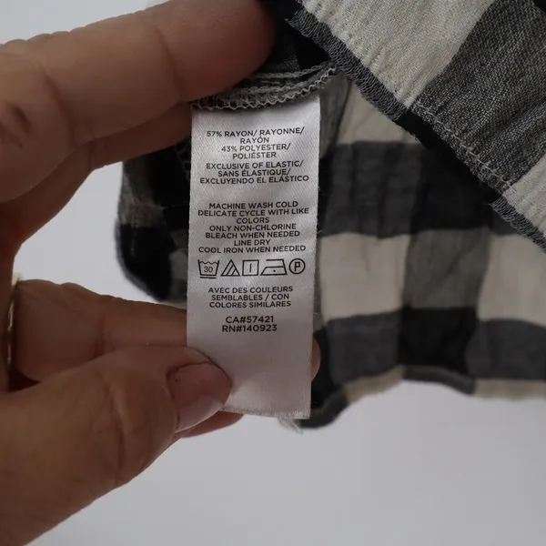 LOFT Black White Buffalo Plaid Smocked Ruffle Neck Blouse Top Medium - Image 3