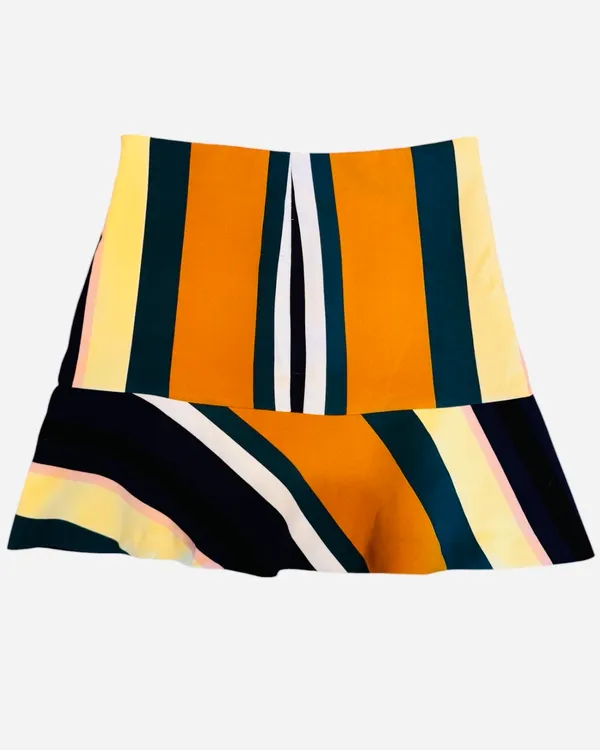 Zara Striped Vintage Inspired Trumpet Mini Skirt Blue Green M - Image 2