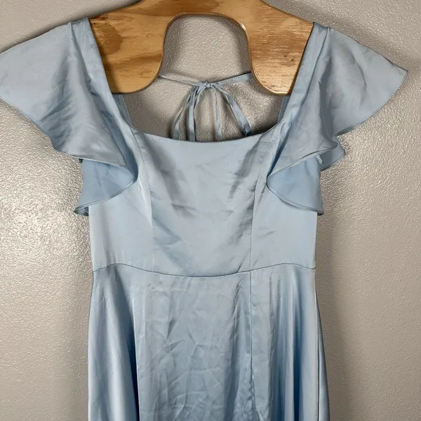 NEW Azazie Bondi Bridesmaid Dress Womens Sz A10 Sky Blue Satin Formal Maxi Slit - Image 2
