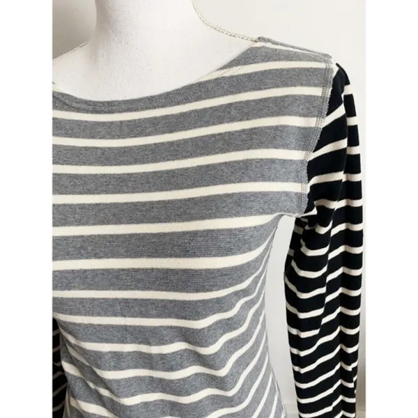J. Crew • White Grey Black Striped Boatneck Top - Image 2