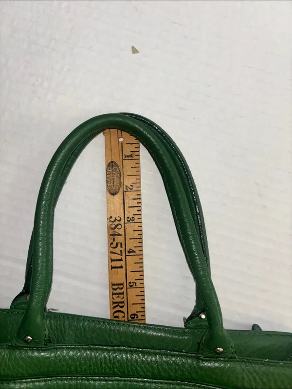 Cole Haan Vintage Green Leather Handbag Silver Hardware Suede Detail Preloved - Image 15