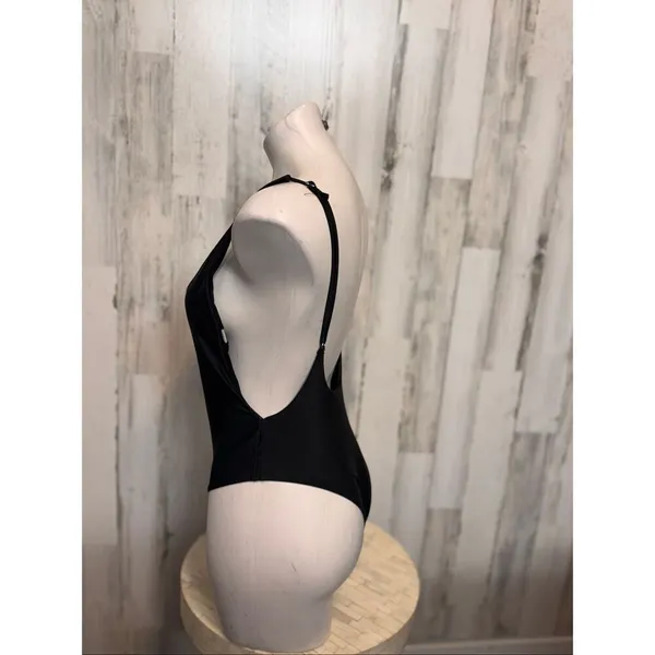 Classic Black Scoop Back Bodysuit | Stretchy Basic Tank One Piece – Size Medium - Image 3