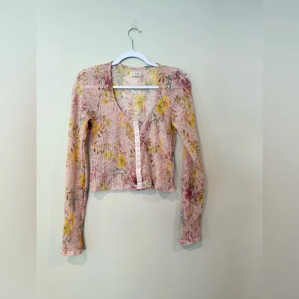Free People We The Free Women's Angelina Floral Print Crop Top Large - Image 3