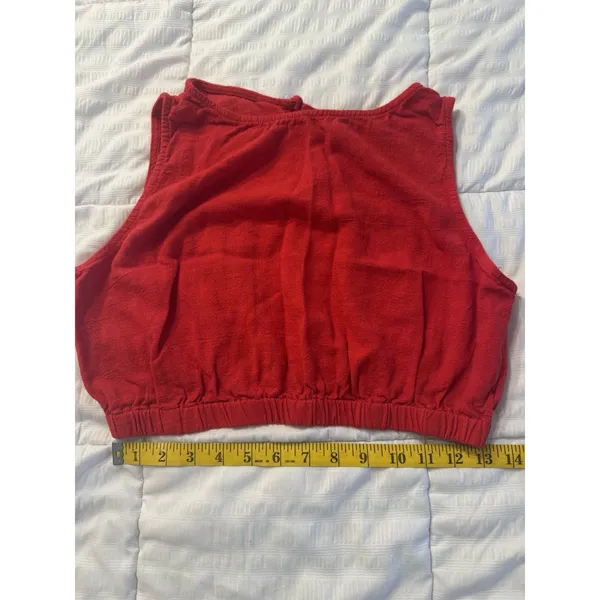 Petal & Pup Red Linen Crop Top Women's Large Sleeveless High Neckline Patriotic - Image 4