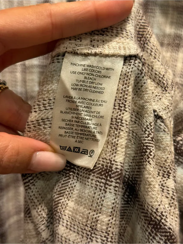 NWT We The Free Cream and Brown Plaid Button-Down Shirt Size XL - Image 7