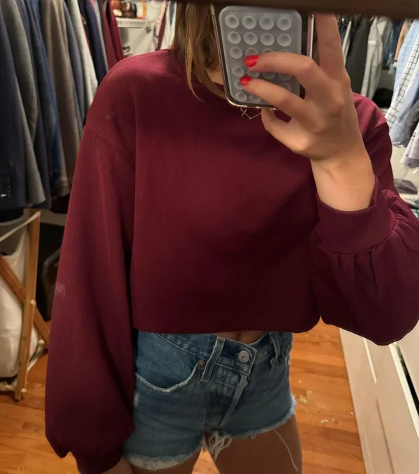 Maroon Crop Sweater Red - Image 2