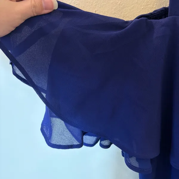 Eliza J Royal‎ Blue Cold Shoulder Ruffle Chiffon Dress Size 14 - Image 6