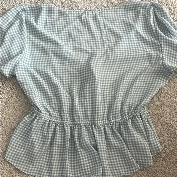 Altar'd State Blue and White Flutter Sleeve Peplum Blouse - Image 2