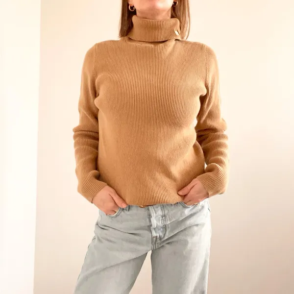 Ralph Lauren Camel Cotton Turtleneck Sweater - Image 3