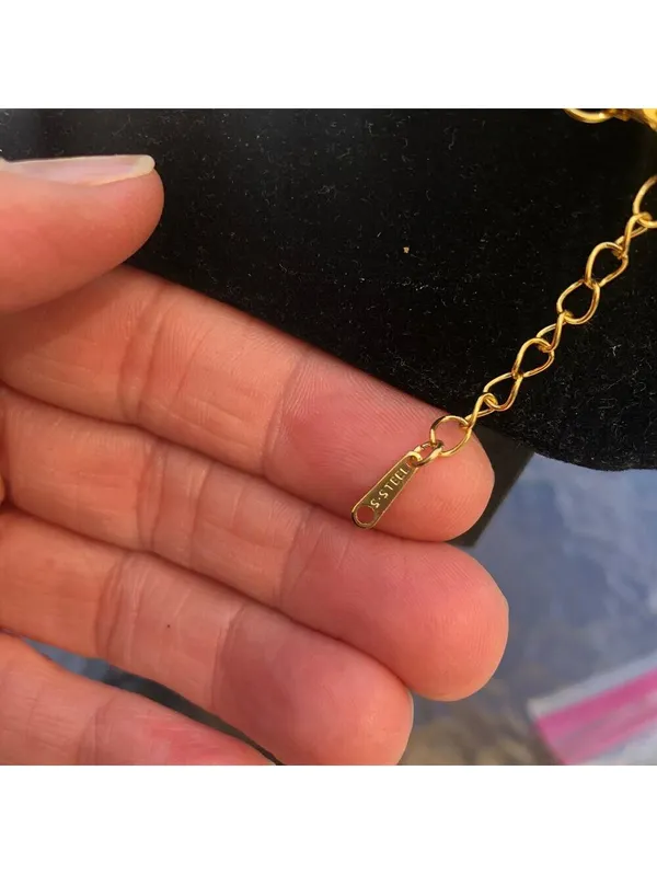 NWOT Stainless Steel Gold Tone Chain Necklace with Rhinestone "JR" - Image 4