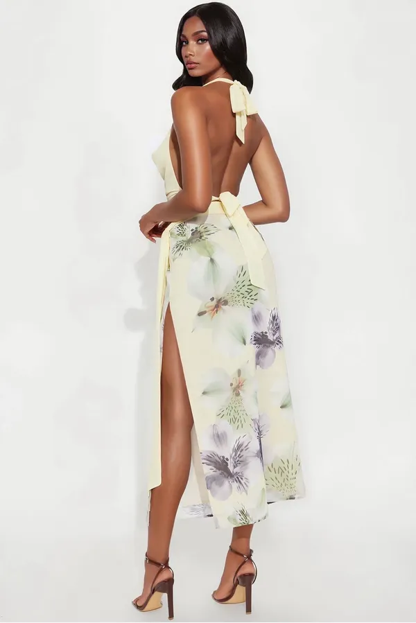 Light Yellow Halter Swim Top with Floral Sarong - Image 2