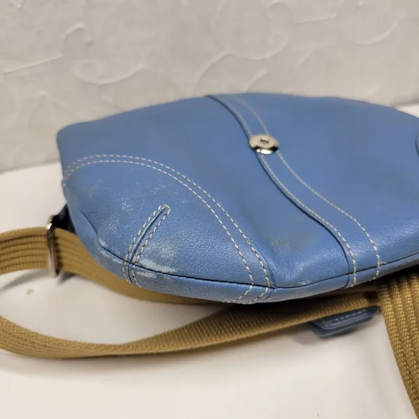 Coach Crossbody Saddle Bag Purse Womens Blue Leather Buckle Flap Soho - Image 4