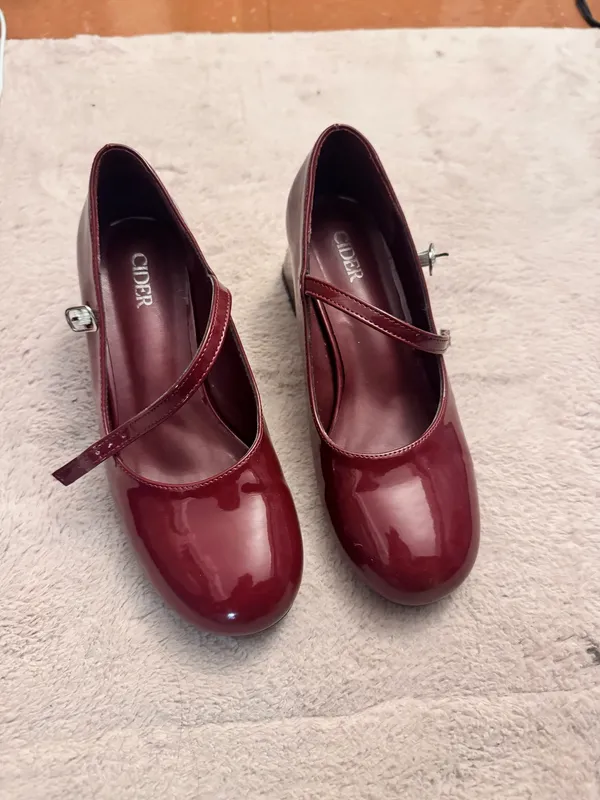 Cider FAUX PATENT LEATHER CHUNKY HEELED MARY JANE SHOES - Image 3