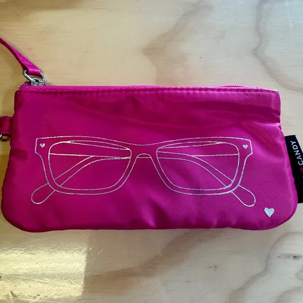 Hard Candy Hot Pink Glasses Wristlet Pouch Rainbow Stripe Lining Zip Case OS - Image 4