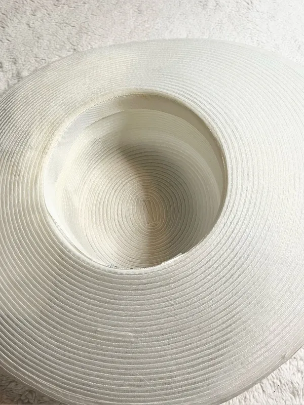 American Vintage Vintage Ivory White Wide Brim Floral Fascinator Derby Hat Wedding Church Bride - Image 12